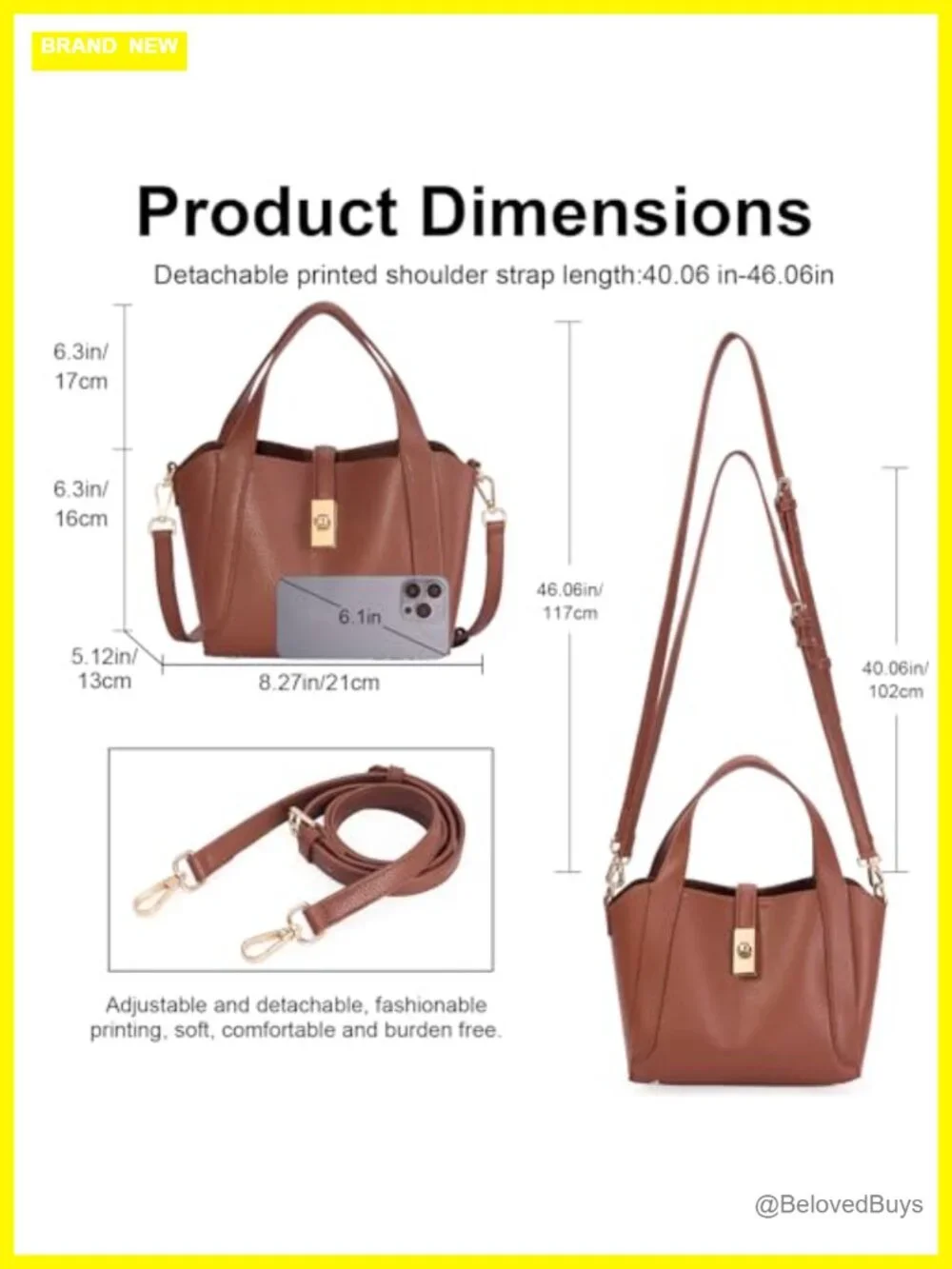 Faux Leather Satchel Crossbody Bag with Detachable Strap